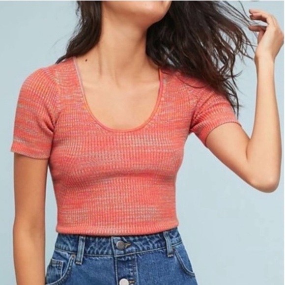 NWT Moth Anthropologie Fitted Ribbed Short Sleeve Sweater - Picture 1 of 9